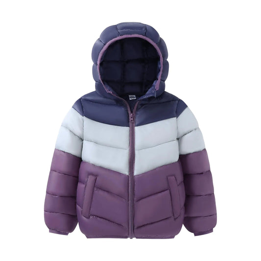 Kids' Lightweight Hooded Puffer Coat - Color Block, 5-6 Years