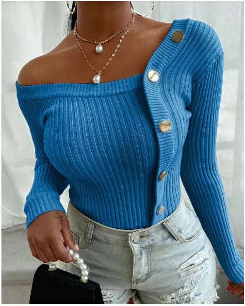 Fashionable Women's Autumn Winter Buttoned Top