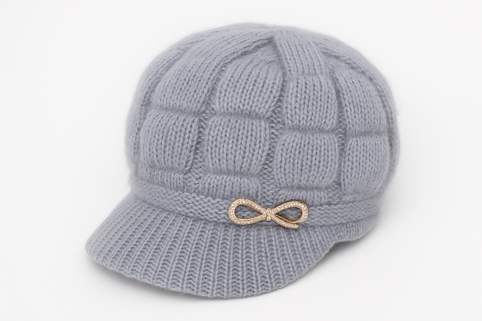 Clean product photo of gray knitted beanie