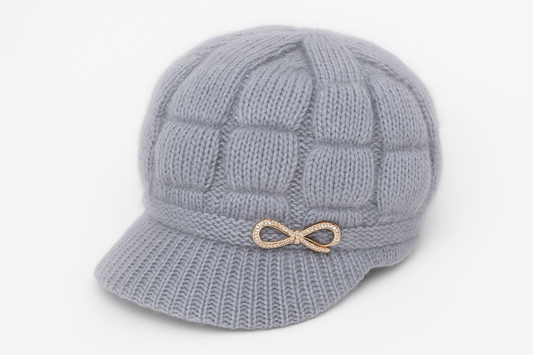 Clean product photo of gray knitted beanie
