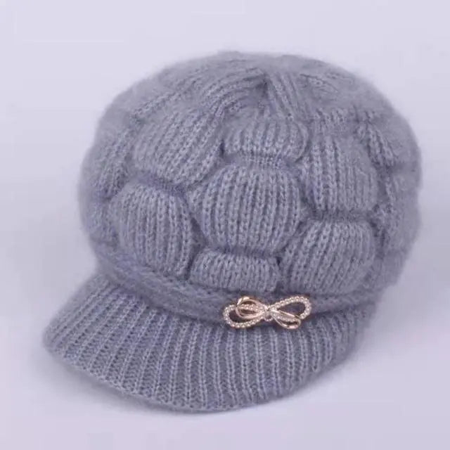 Warm Knitted Wool Winter Cap for Women - Simple Rabbit Hair