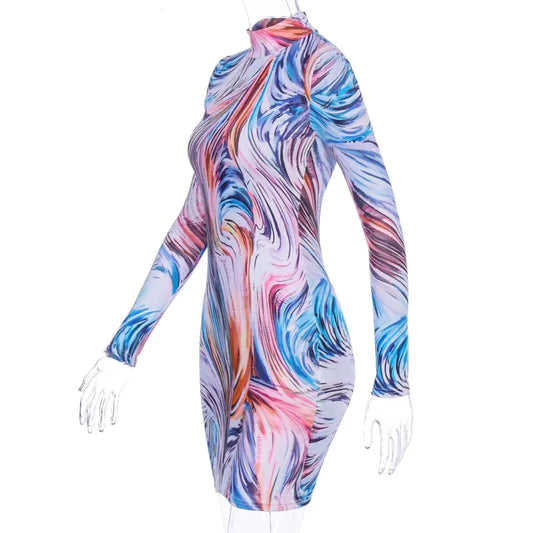 Fashionable Winter Floral Long Sleeve Dress for Women