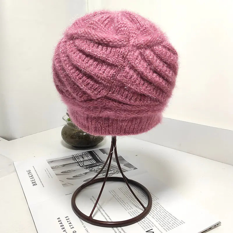 Warm Knitted Wool Winter Cap for Women - Simple Rabbit Hair