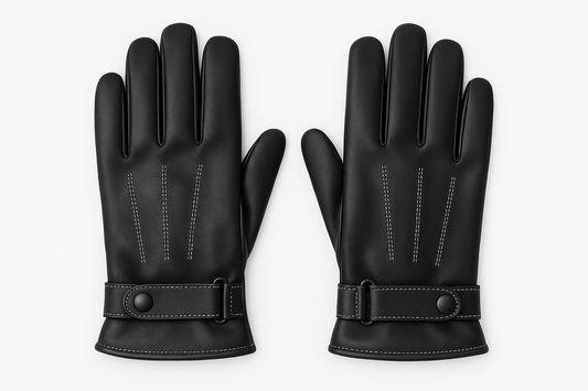 Professional product photo of black leather gloves