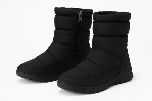 Professional product photo of black winter boots