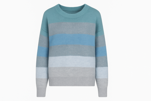 Professional product photo of blue striped sweater
