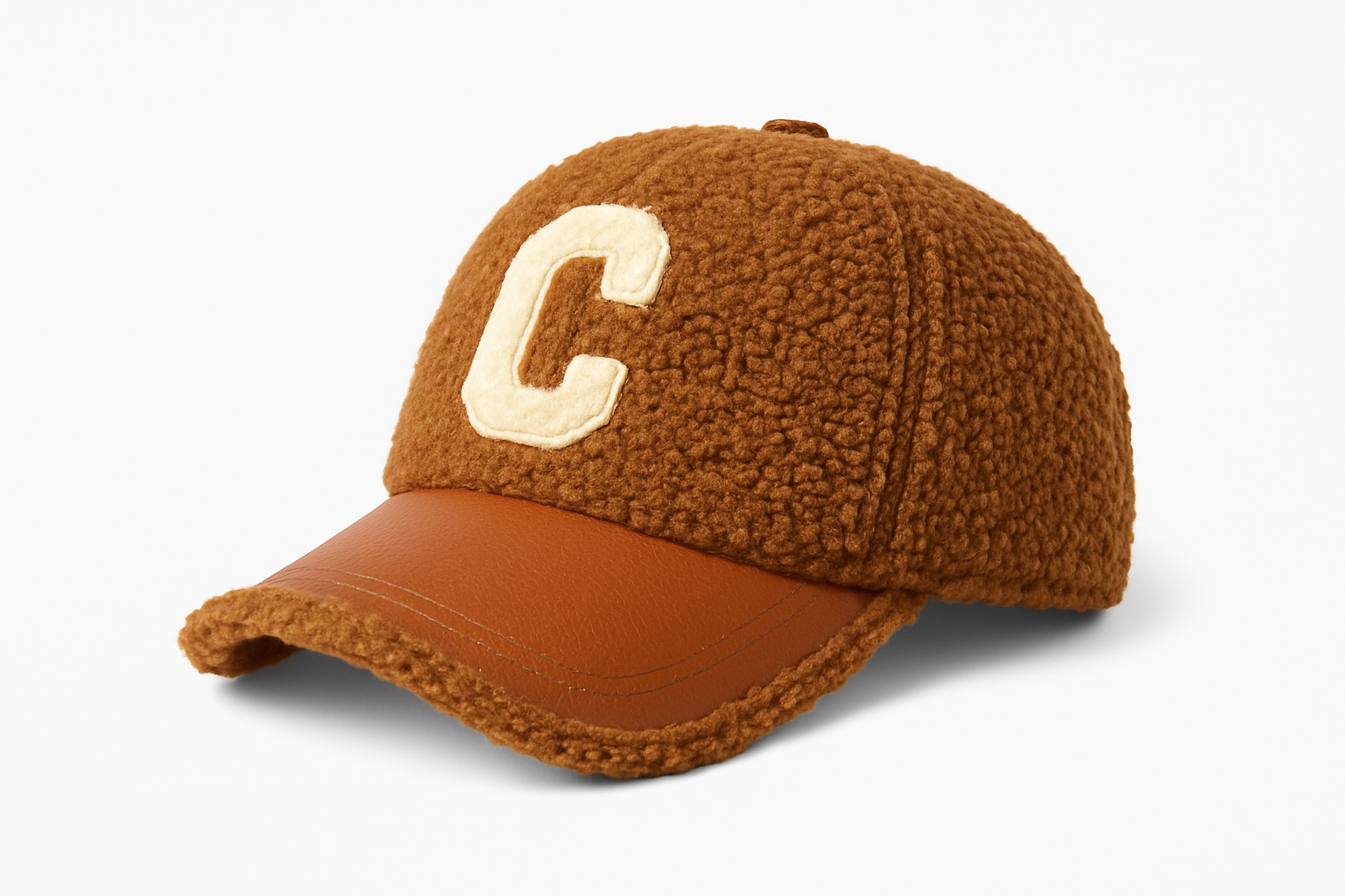 Professional product photo of brown textured baseball cap