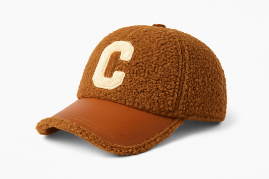 Professional product photo of brown textured baseball cap