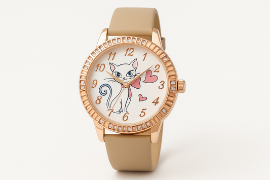 Professional product photo of cat-themed watch