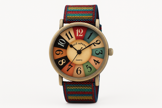 Professional product photo of colorful vintage watch