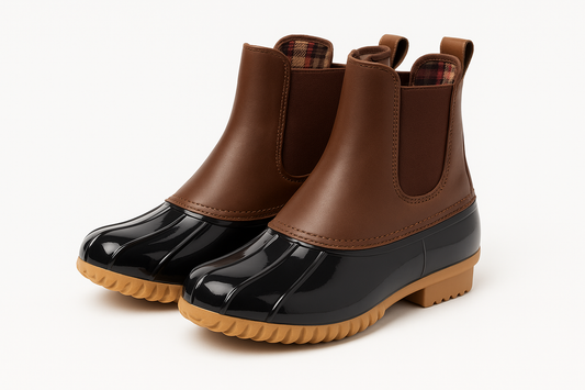 Professional product photo of duck boots