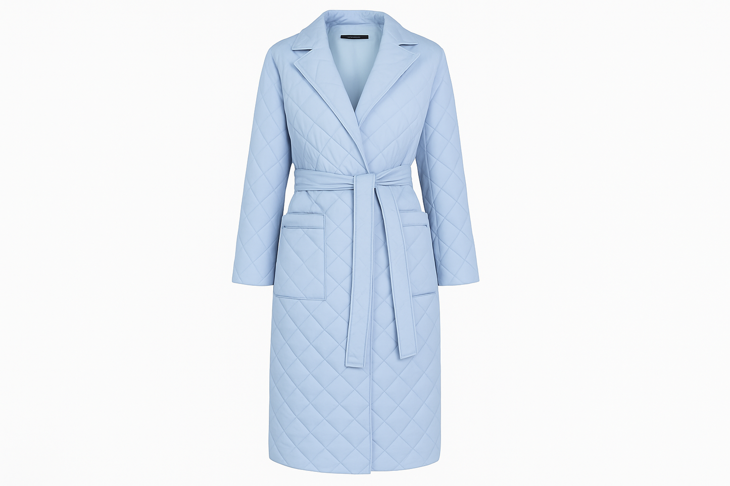 Professional product photo of light blue quilted coat