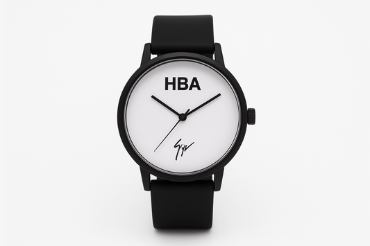 Professional product photo of minimalist black and white watch