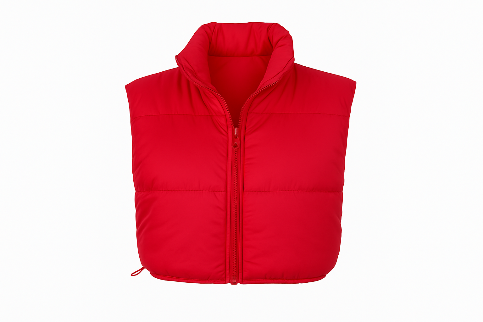 Professional product photo of red puffer vest