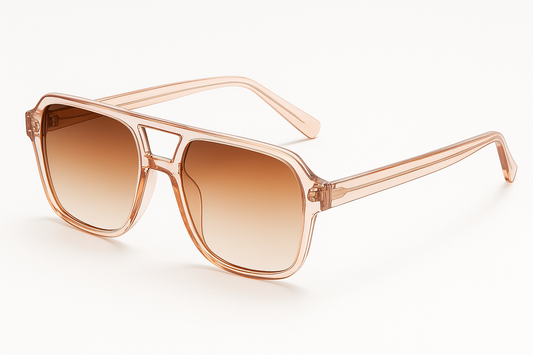 Professional product photo of transparent pink aviator sunglasses