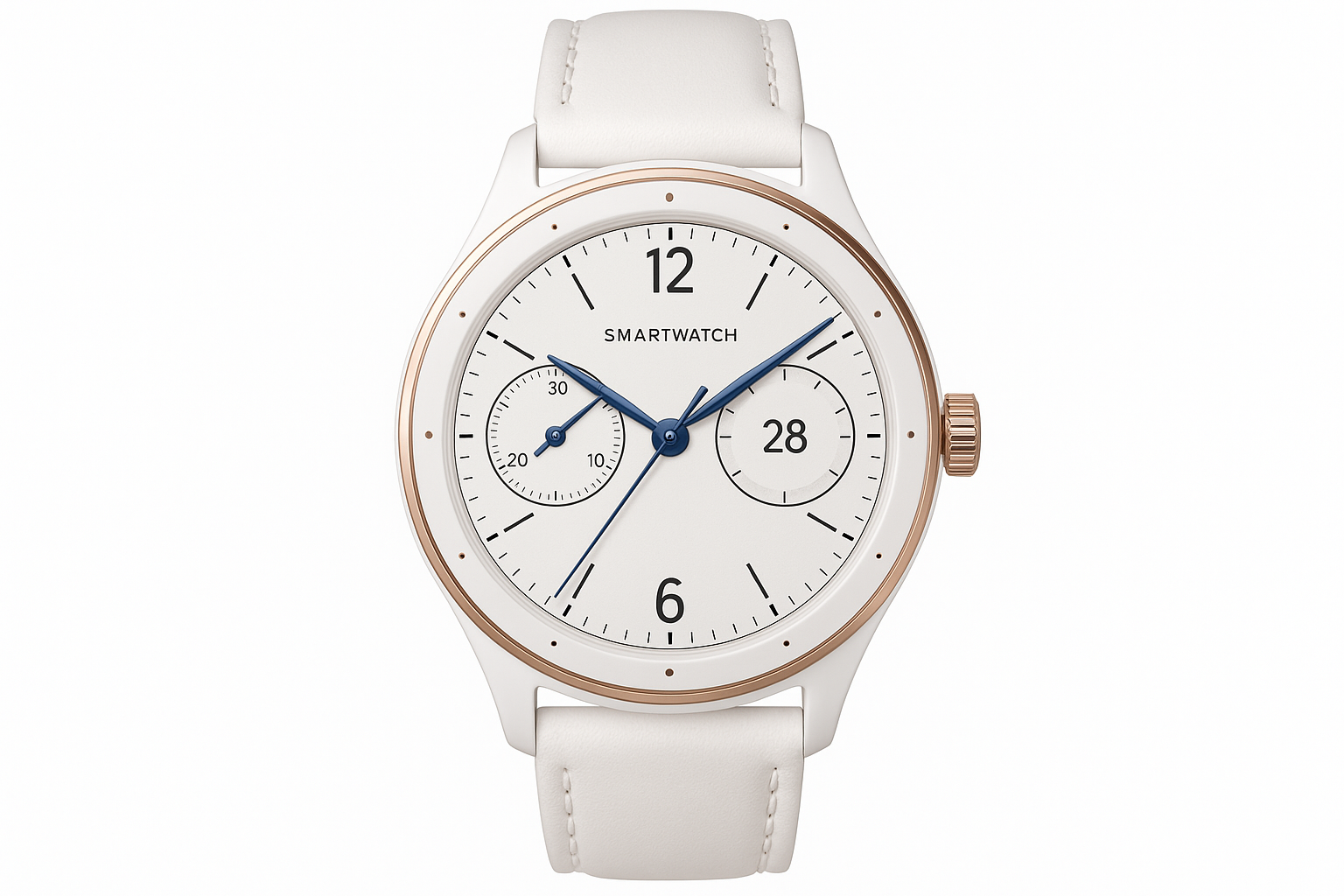 Professional product photo of white and rose gold watch