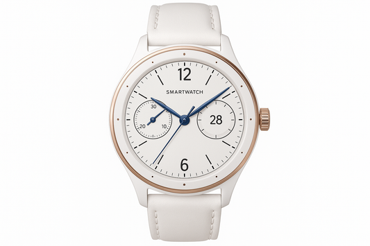 Professional product photo of white and rose gold watch