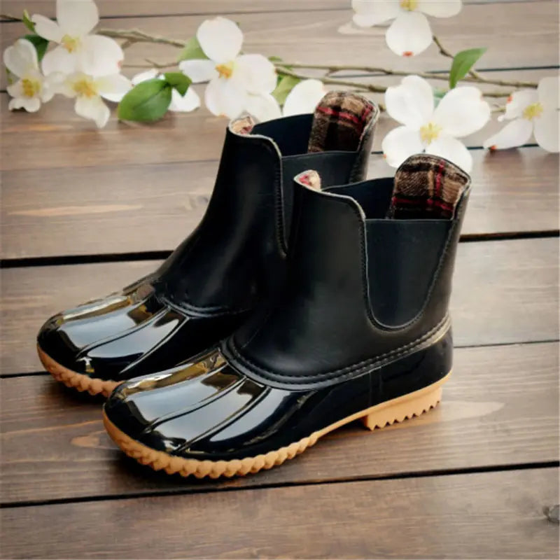 Women’s Waterproof Elastic Band Boots - Leopard Print