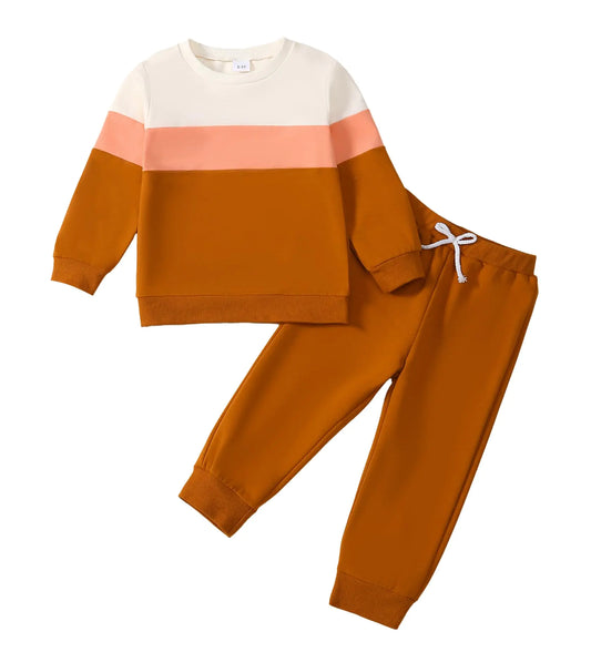 ADXSUN Toddler Block Sweatshirt Top+Casual Pants 2 Piece Girl Outfits 2-7T
