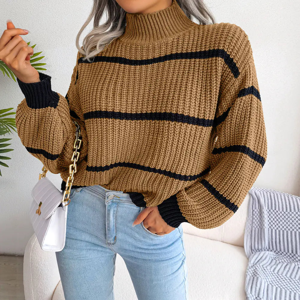 Autumn Winter Striped Knit Sweater for Women