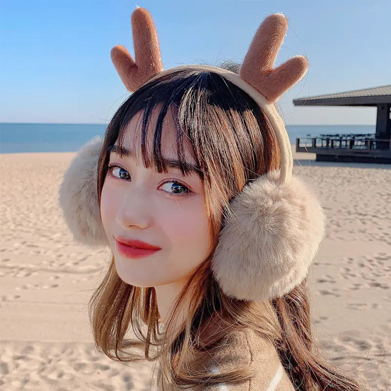 Winter Warm Ear Muffs for Women with Cute Reindeer Design