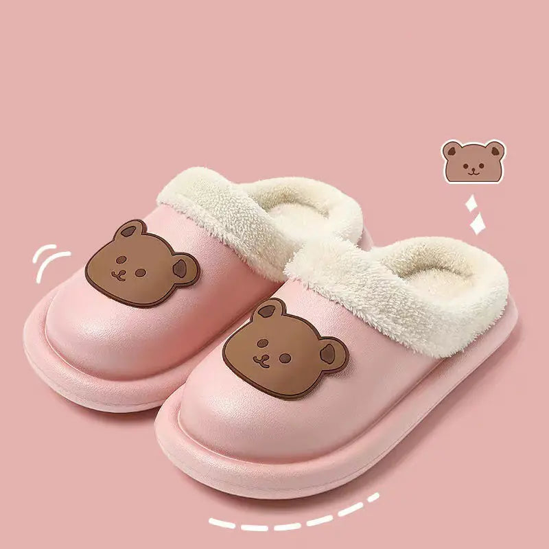 Plush Winter Bear Slippers for Women - Warm Indoor Shoes