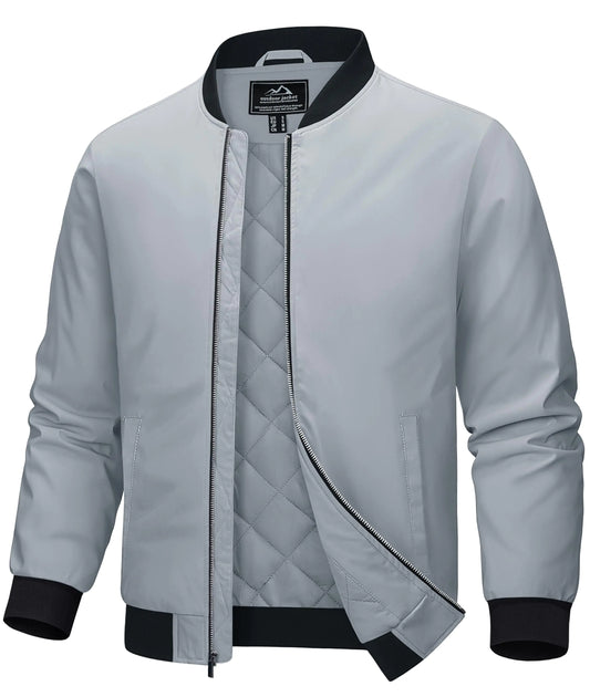 MAGCOMSEN Men's Lightweight Bomber Jacket - XL Light Grey