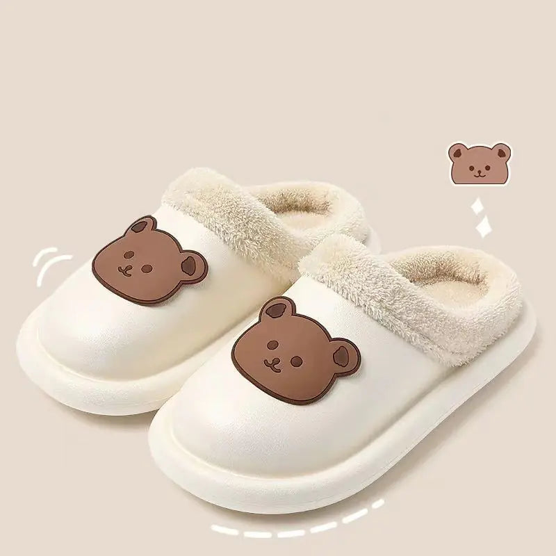 Plush Winter Bear Slippers for Women - Warm Indoor Shoes