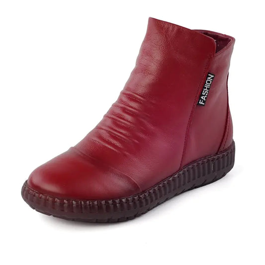 Winter Plush Leather Shoes for Older Women, Vintage Style